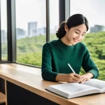 조경 기사 자격증 시험 대비 자료 추천 - Aspiration and Focus**
A determined Japanese adult, in their late 20s to early 40s, is seated at a m...