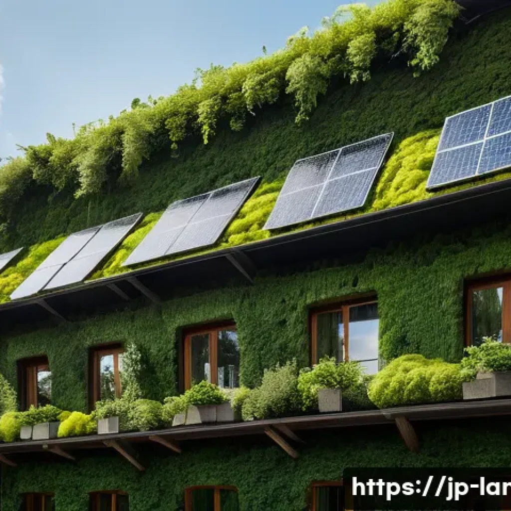 조경 관련 해외 사례 연구 - A European cityscape featuring vertical greening on old building facades covered with lush moss and ...